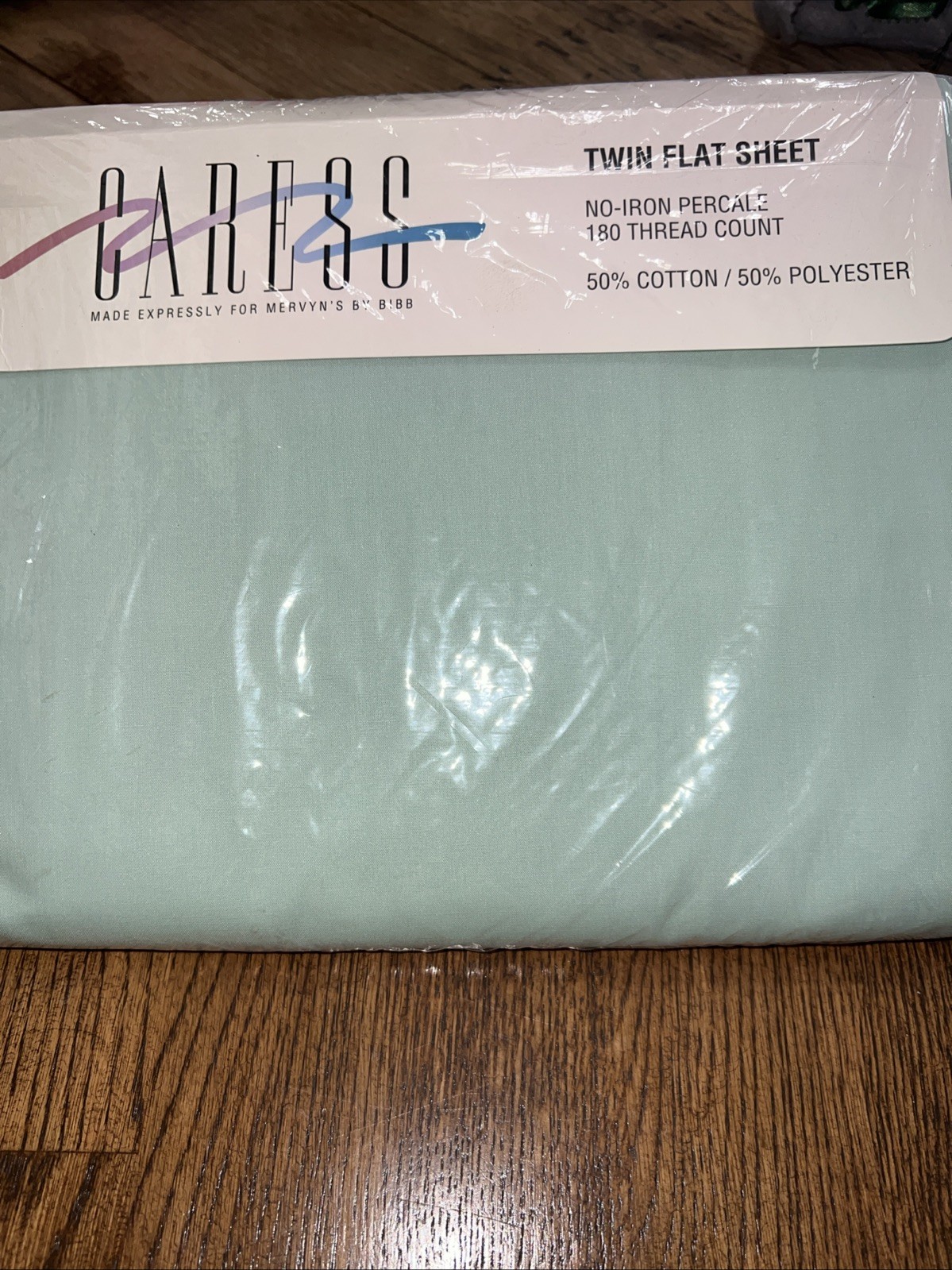 Vintage Caress Mervyns Twin Flat Sheet No Iron Percale Green - USA