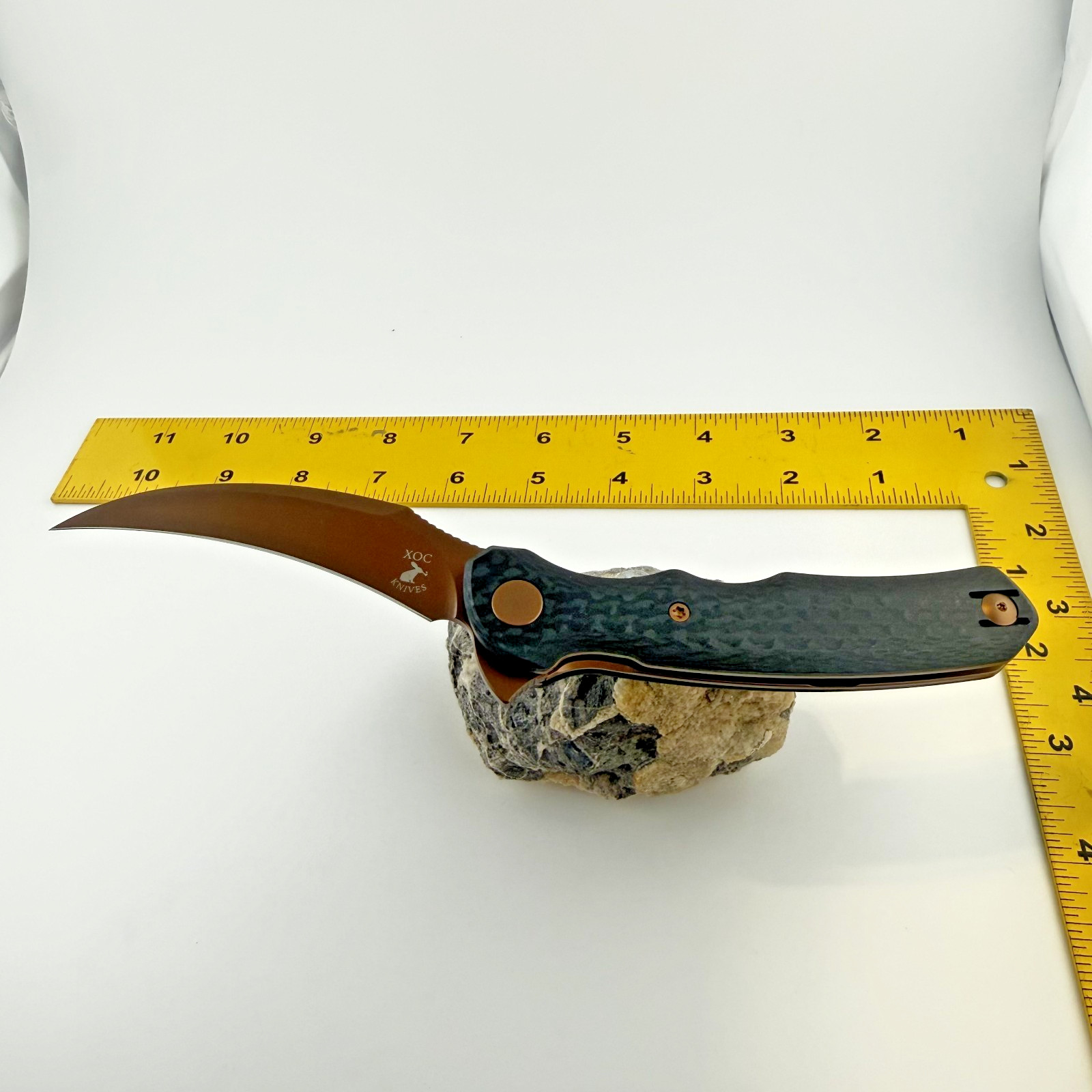 XOC Knives Black Raptor Copper Blade Folder G10 Scales Pocket Clip 14C28N Steel XOC Knives Black Raptor Copper Blade Folder G10 Scales Pocket Clip 14C28N Steel
