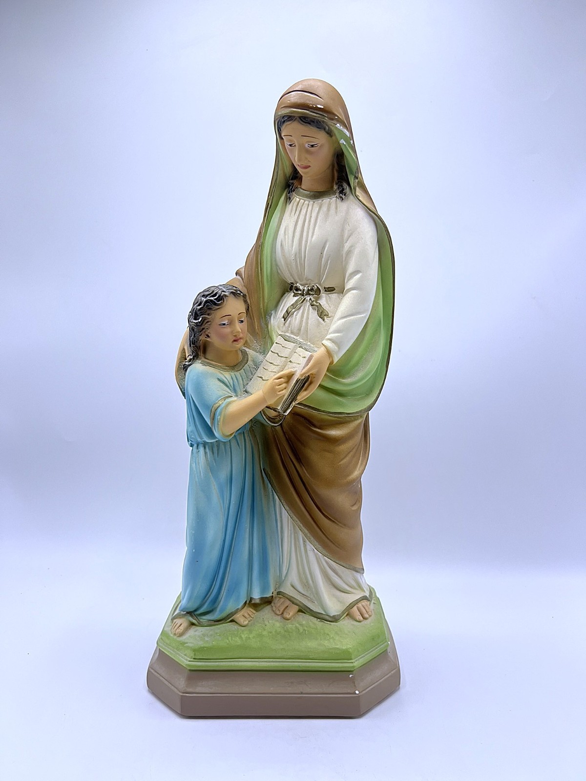 VINTAGE COLUMBIA STATUARY ST ANNE READING TO MARY STATUE CHALKWARE 15.75