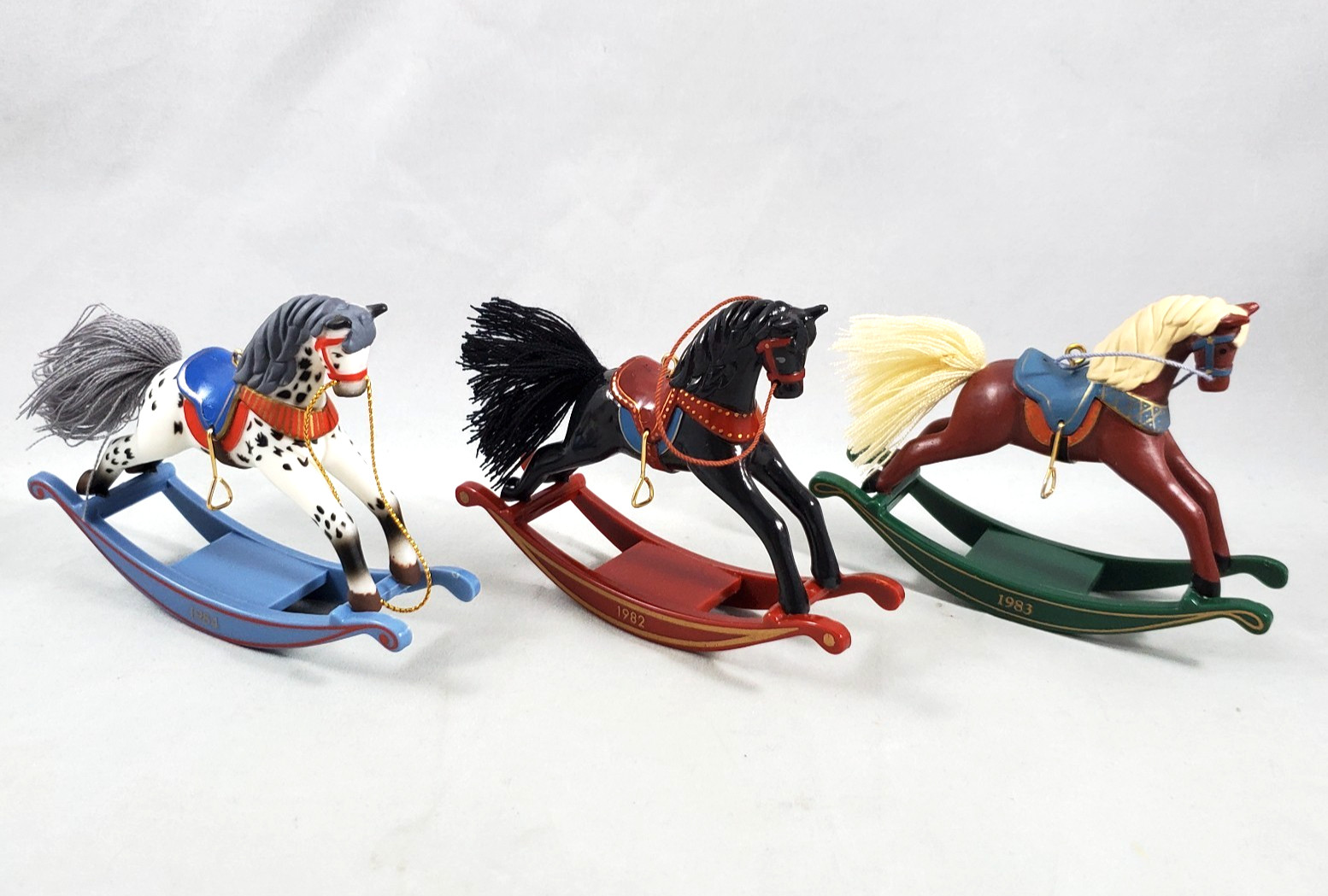 Lot of 3 Hallmark Keepsake Rocking Horse Dated Ornaments 1982 1983 1984 Vintage