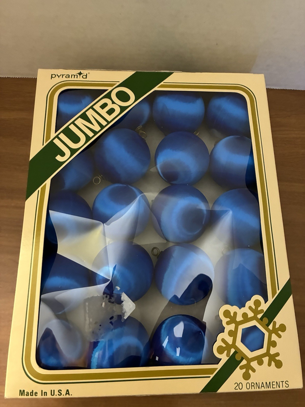 20 Vintage Pyramid Jumbo Blue Satin Sheen Ball Christmas Ornaments USA EUC 20 Vintage Pyramid Jumbo Blue Satin Sheen Ball Christmas Ornaments USA EUC