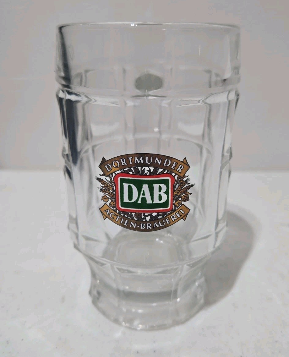 Vintage DAB Dort Munder - German Beer .25L Heavy Dimple Clear Glass Beer Mug