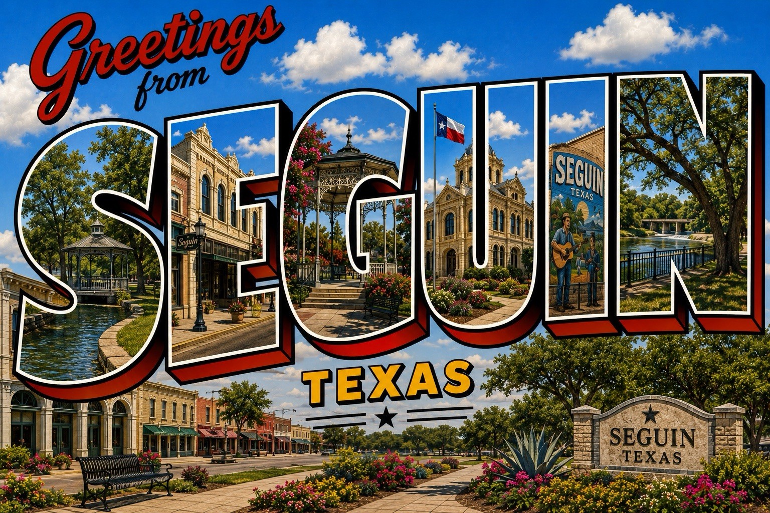 Greetings From Seguin, TEXAS Modern Large Letter Postcard C14