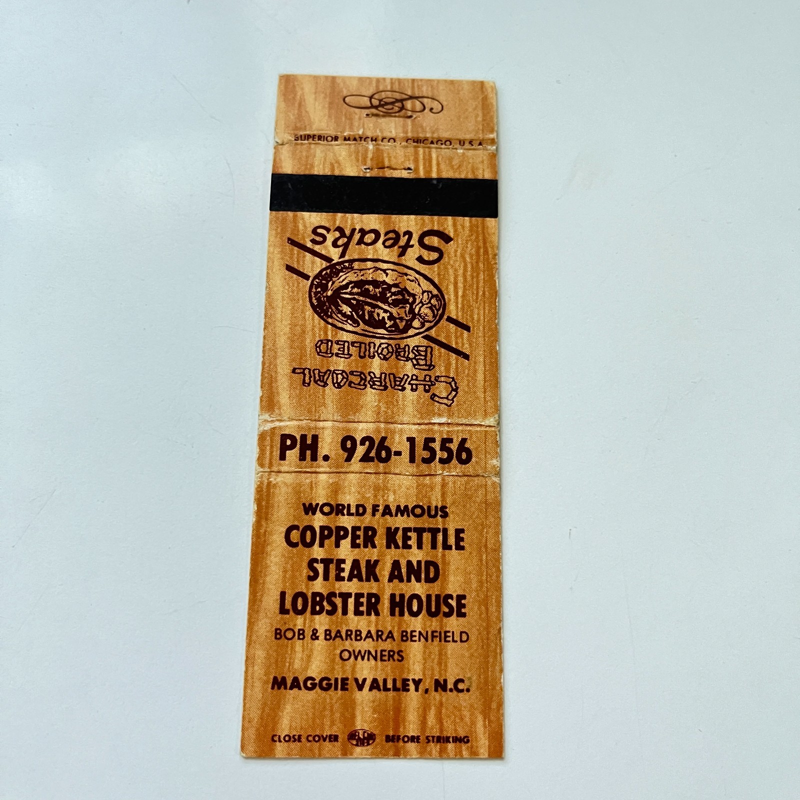 Copper Kettle Steak B Benfield Maggie Valley NC Vintage Matchbook Cover 4MB100-4