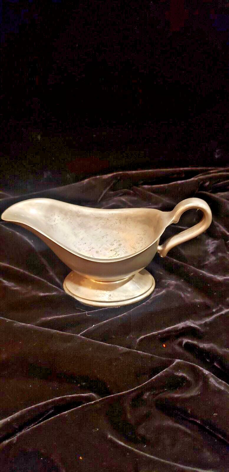 Pewter Gravy Boat Sauce Bowl Vintage Ornate Handle 4\