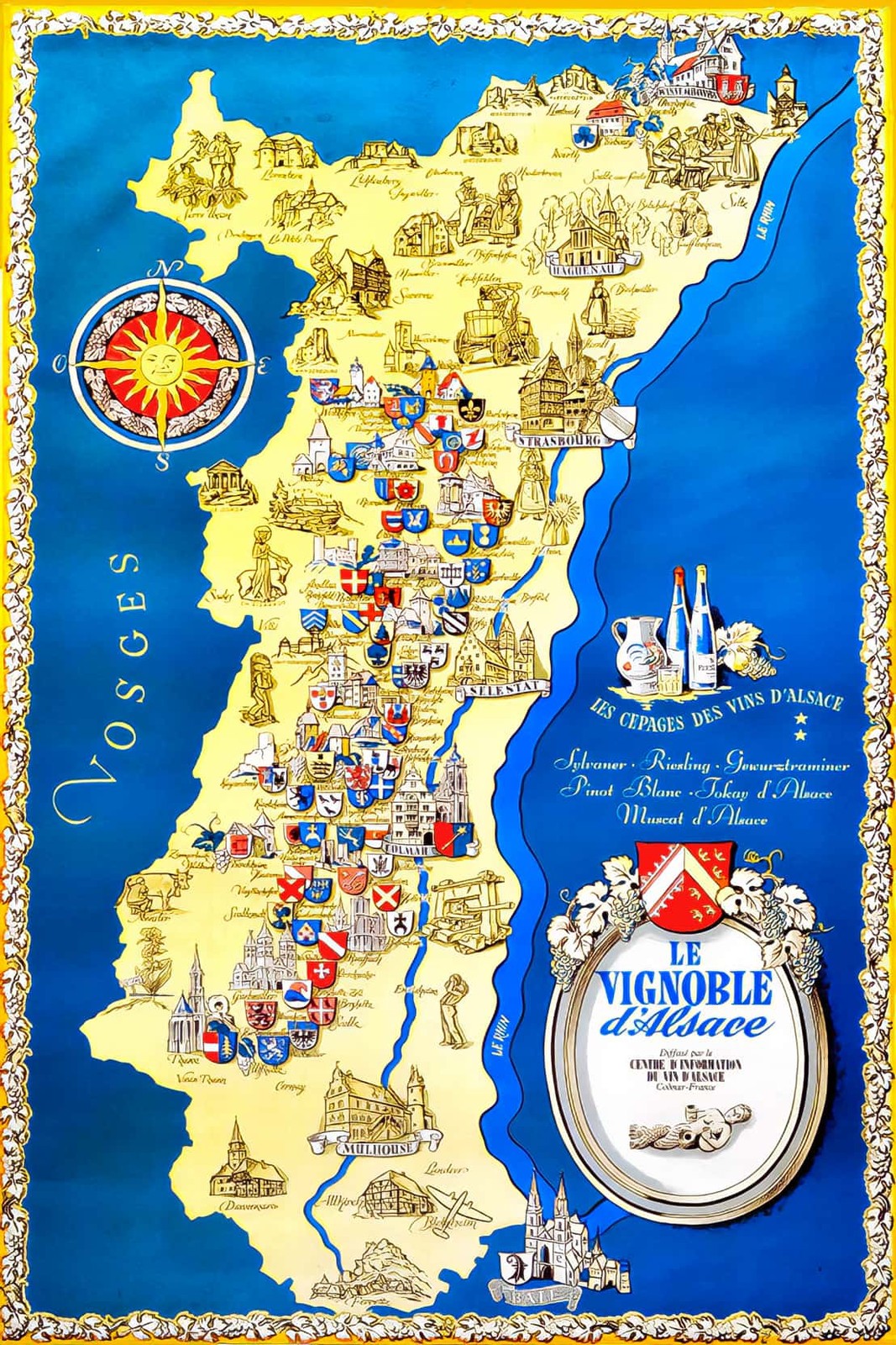 🍷 Vintage Alsace Wine Map Poster - 24x36” - Premium Matte Paper 200gsm