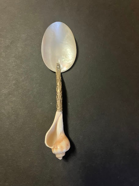 Vintage  Mother of Pearl Caviar Serving Spoon  Silverplate Sea Shell Handle