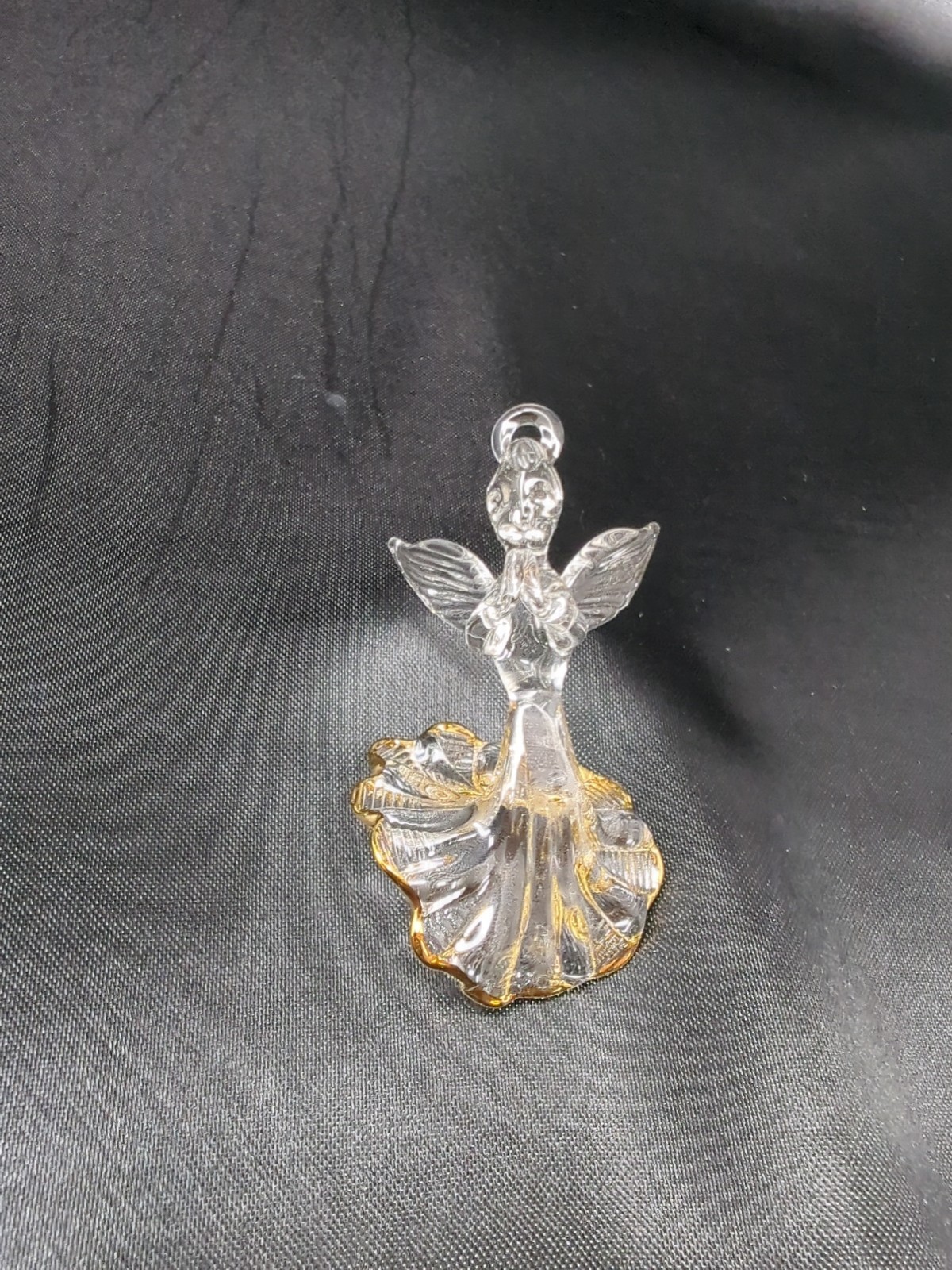 Mini Clear Glass Guardian Angel Ornament Figurine Halo Gold Detail On Robe New