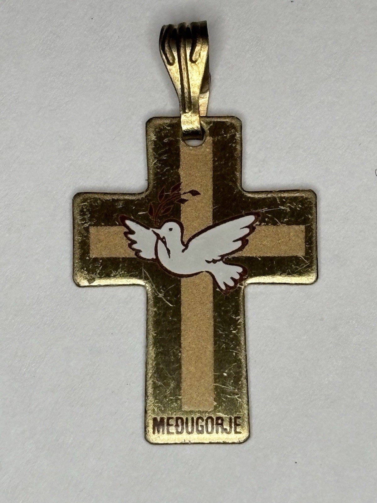 Vintage Medugorje Holy Spirit Dove Cross Pendant Catholic Pilgrimage Charm