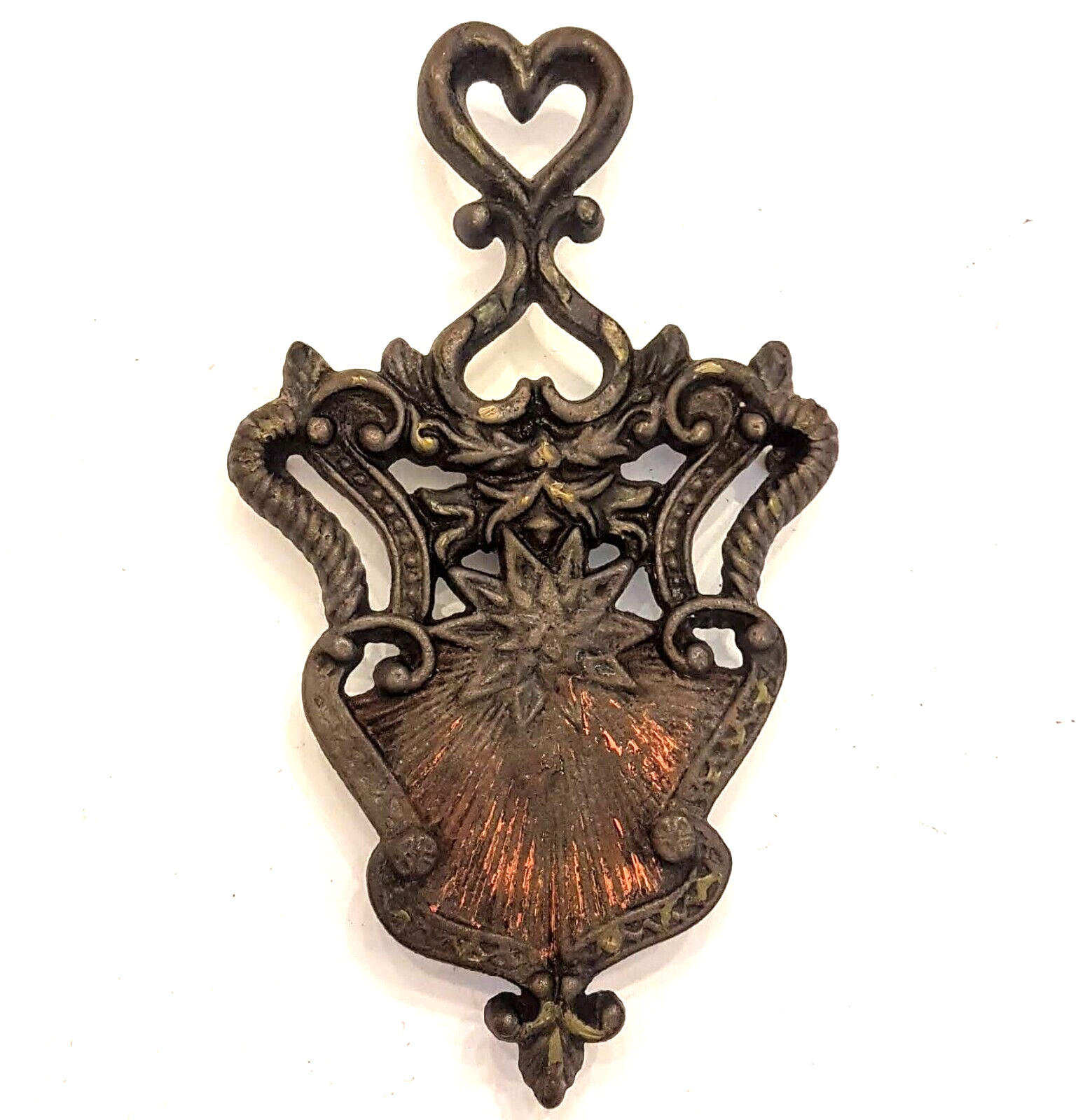 Footed Cast Iron Trivet J.Z.H 1948 Sunburst Trivet Heart Handle Footed Cast Iron Trivet J.Z.H 1948 Sunburst Trivet Heart Handle
