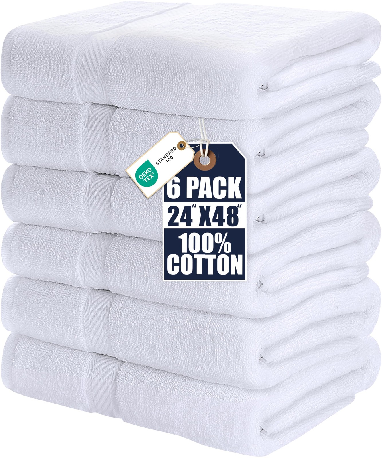 Utopia Towels 6 Pack Medium Bath Towels, 24x48 In, 500 GSM Cotton, White UT0506