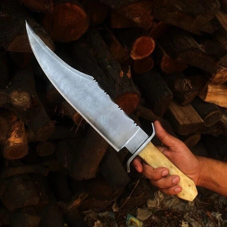 Handmade Duty Paid Juan Padillo Hunting Bowie Knife, Bone Handle Knife + Sheath