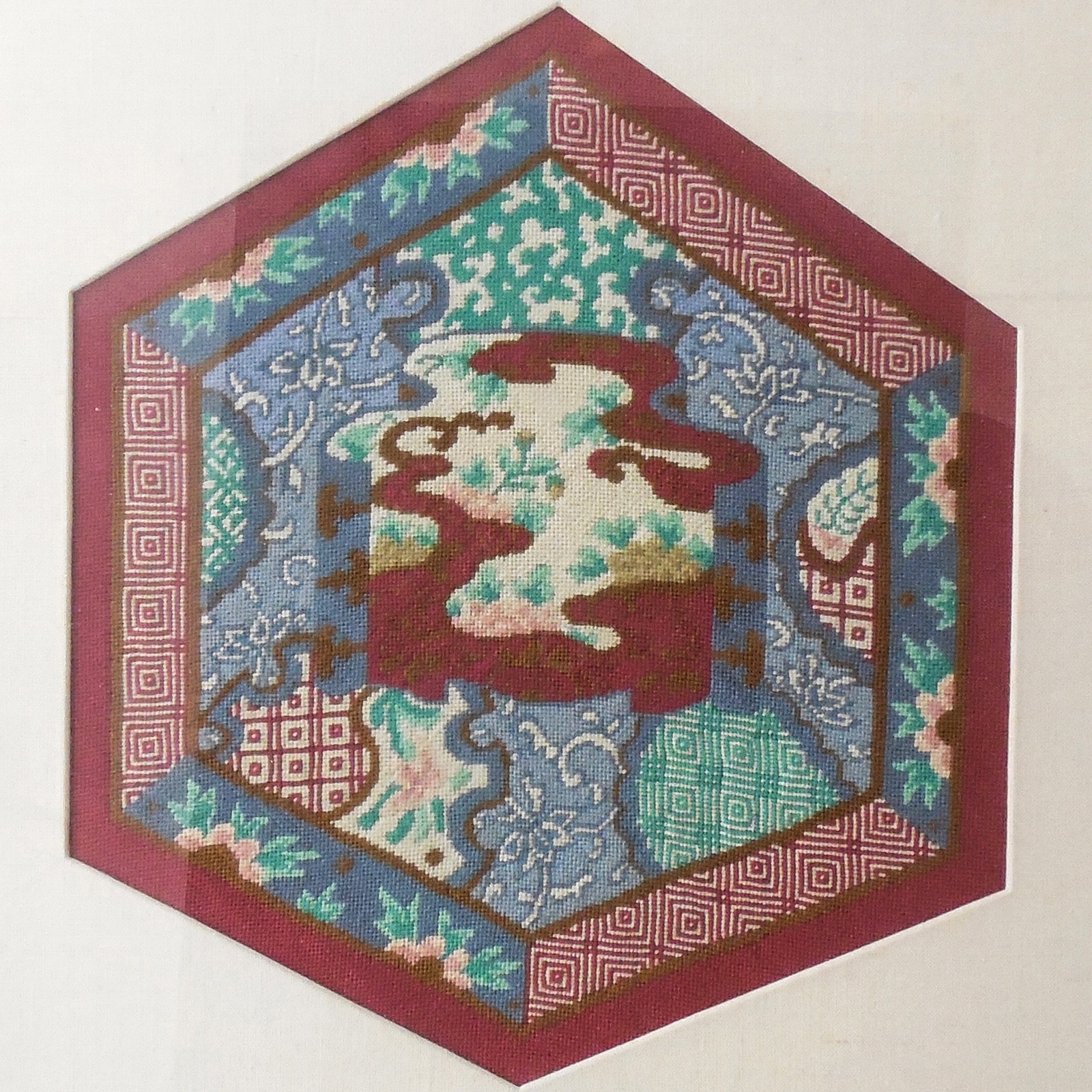 FINE Vintage Asian Style Handmade Needlepoint, Professionally Framed and Matted