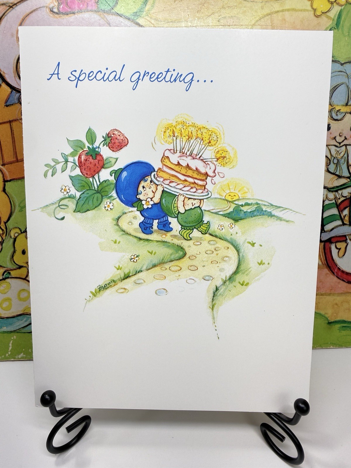 Vintage Strawberry Shortcake Rare Berrykins Glitter Greeting Card AGC