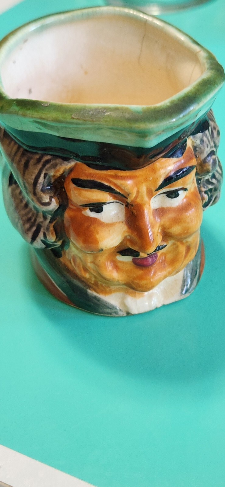 Small Mini Toby Mug Jug Character Head Creamer 3” Tall Occupied Japan Vtg Crazed