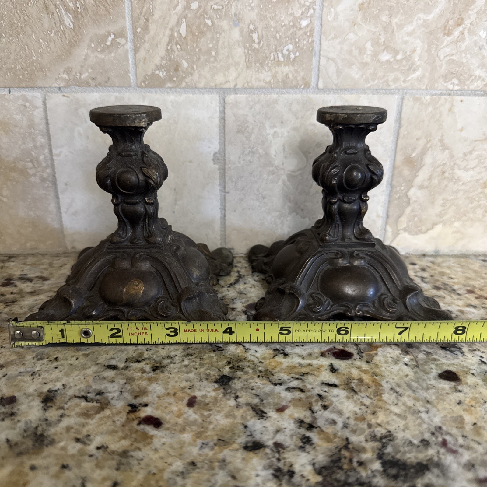 Antique French Rococo Revival Bronze Candlesticks Pair Louis XV Candle Holders