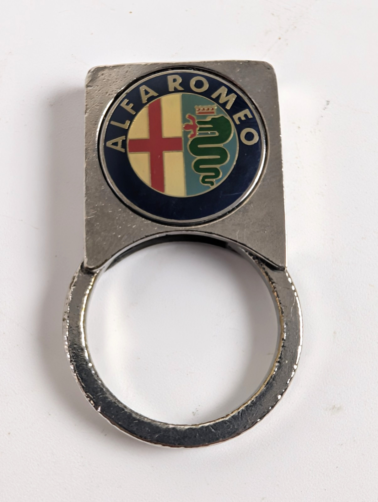 Vintage 1990s Alfa Romeo Metal Key Ring Fob Enamel Logo Crest Chrome