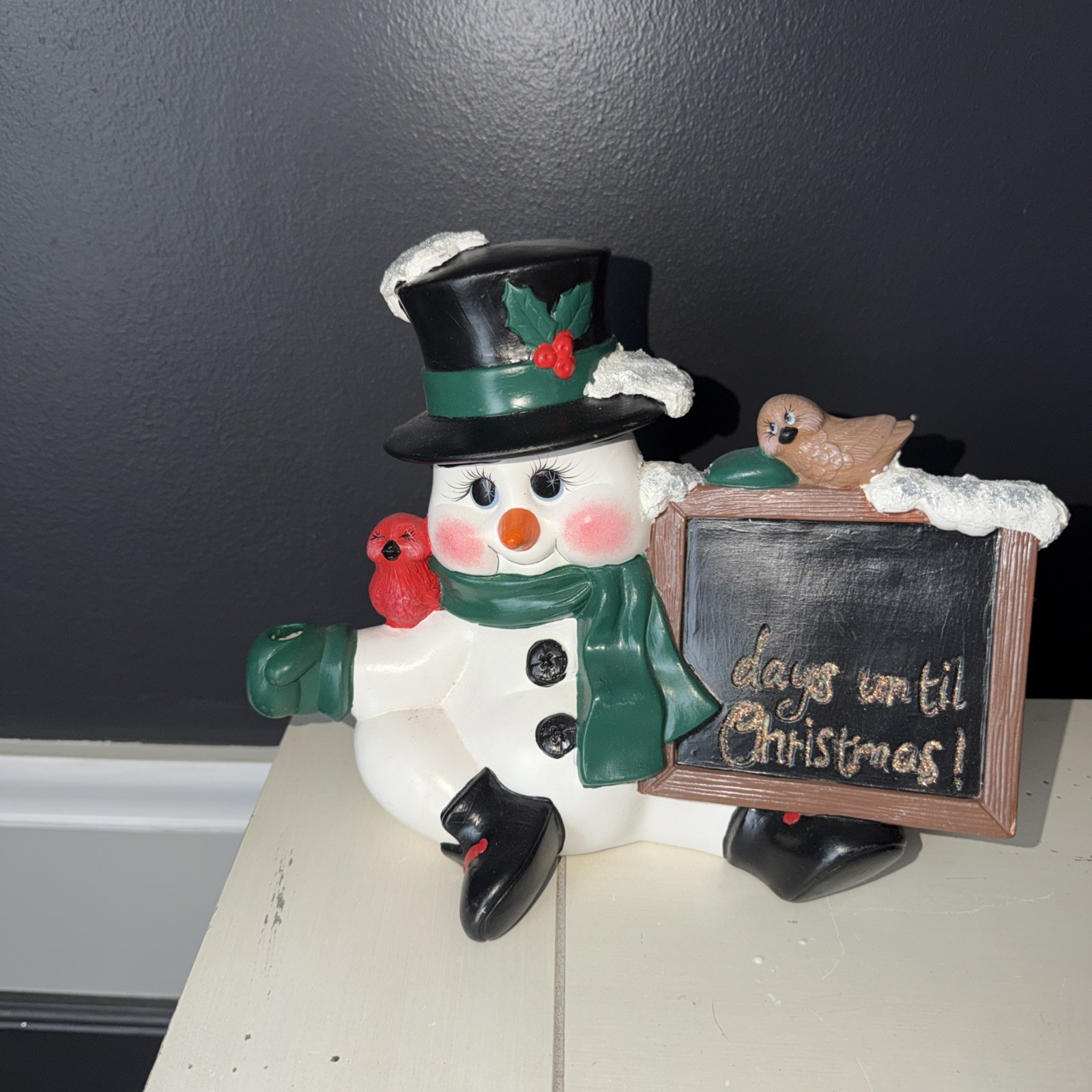 Vtg Hand Painted Ceramic Snowman Chalkboard Countdown Advent Hobbyist 