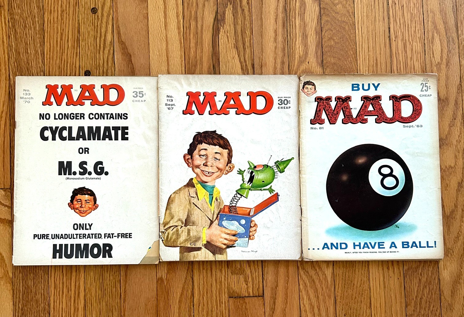 Lot of 3 Vintage MAD Magazines (1963-1970) - 8-Ball, Alien Jack-in-the-Box