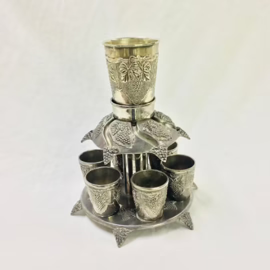Antique Silver Vintage Silver. Vintage Wine Fountain With 6 Goblets Wine Divider