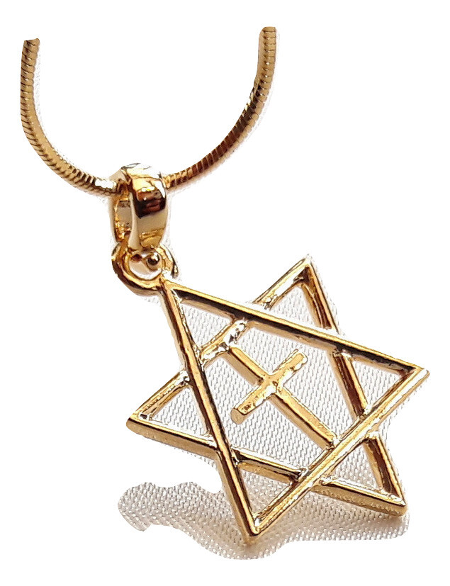 Amazing Chain & pendant rhodium gold Jewish Star of David & Cross from holyland