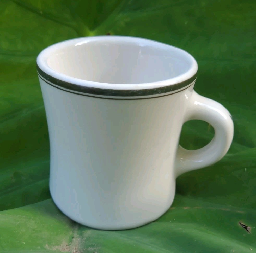 Vintage Victor Diner Mug Green Stripe Ceramic Heavy Restaurant Ware Coffee Cup