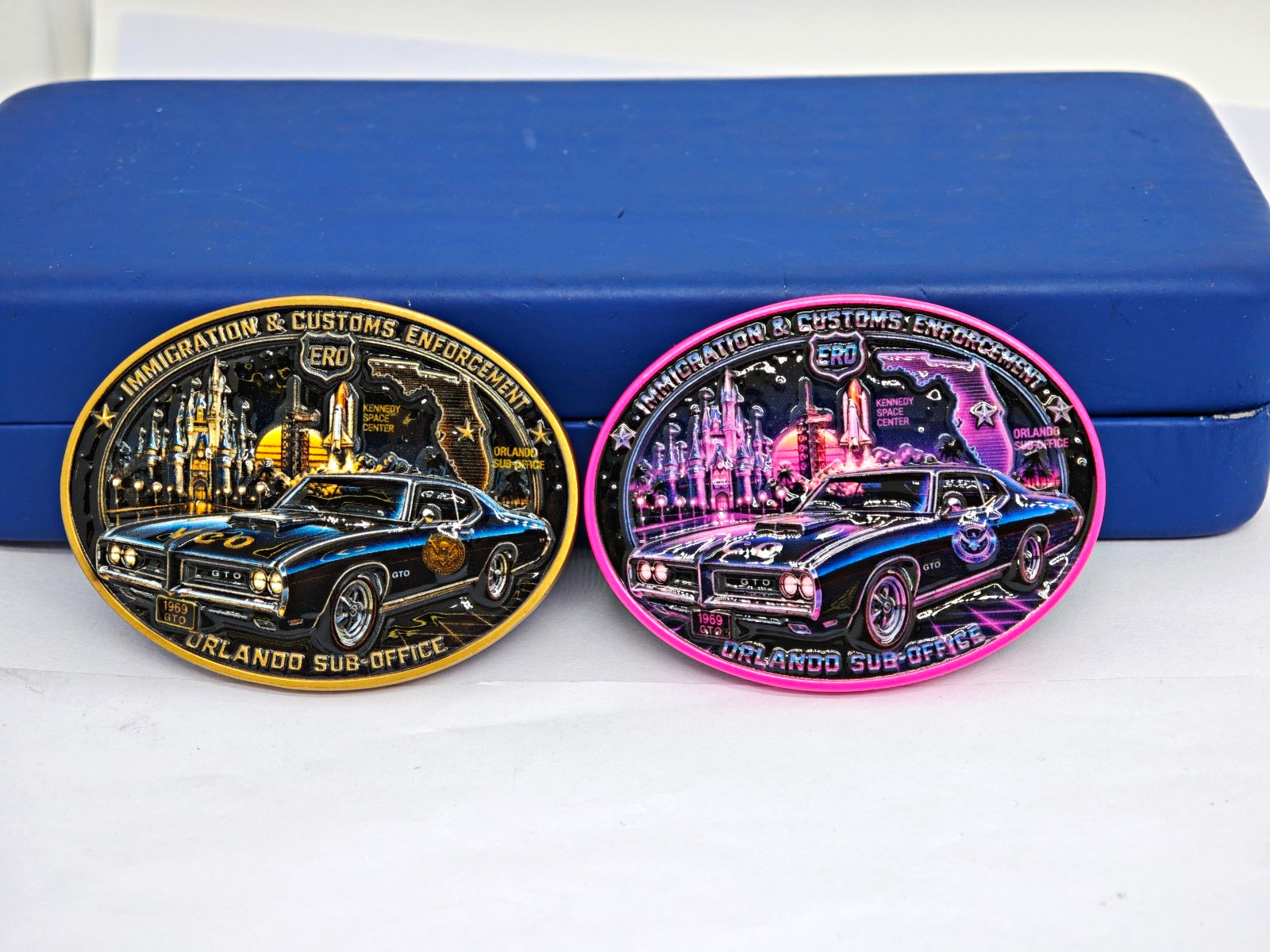 ICE ERO Orlando Sub-Office Police Challenge Coins 1969 GTO Theme (2) VCO