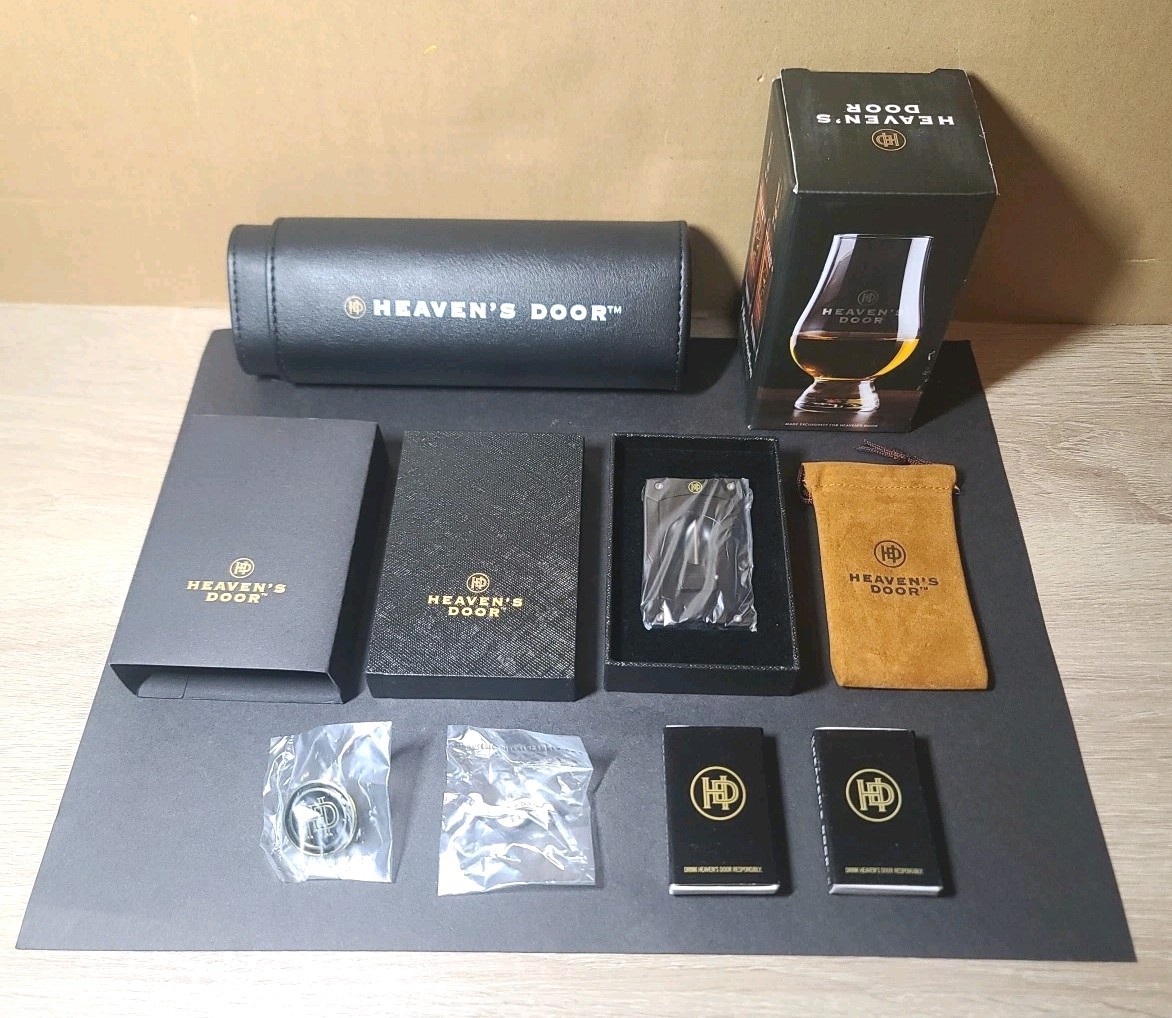 Bob Dylan HEAVEN'S DOOR Cigar Cutter & Holder, Pins, Matches, & Whiskey Glass