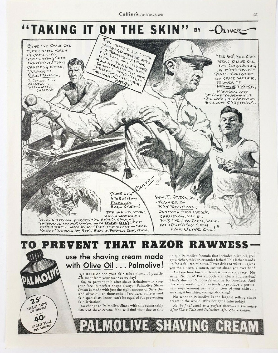 Palmolive Shaving Cream Baseball Vintage 1935 Ad Magazine Print Sports Colliers