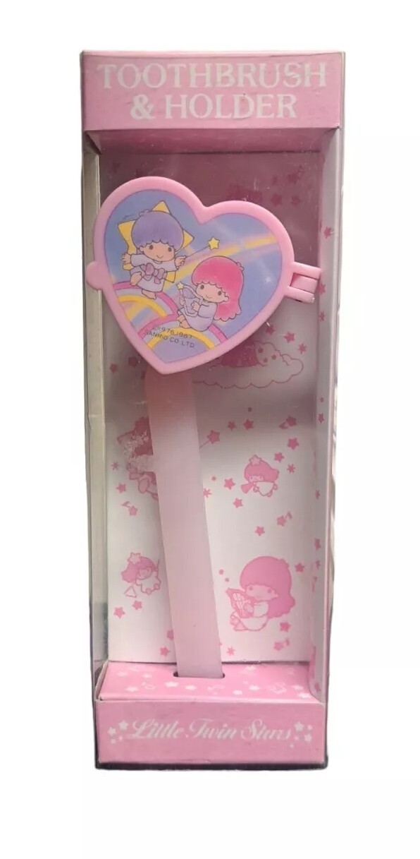 Sanrio Vintage  LITTLE TWIN STARS Toothbrush & Holder 1987 Japan RARE NOS