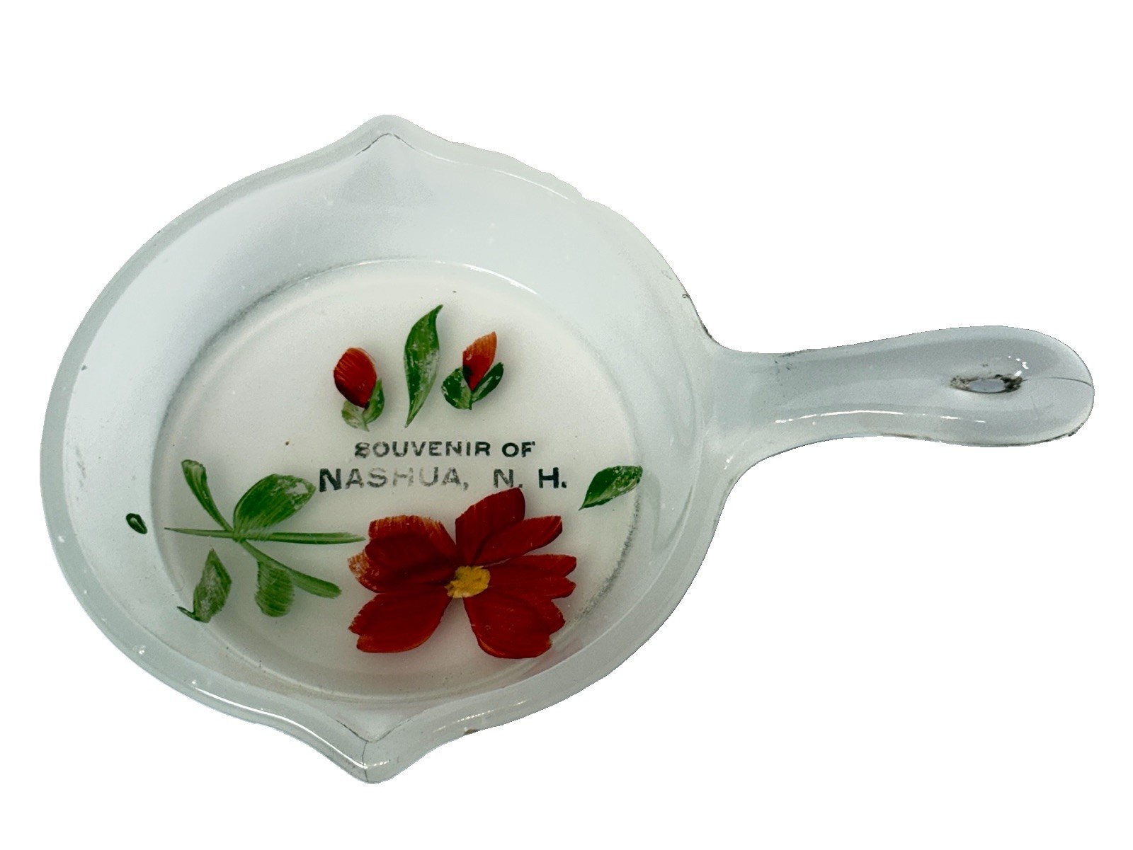 NASHUA NH NEW HAMPSHIRE Souvenir ANTIQUE WHITE MILK Glass TRINKET PAN