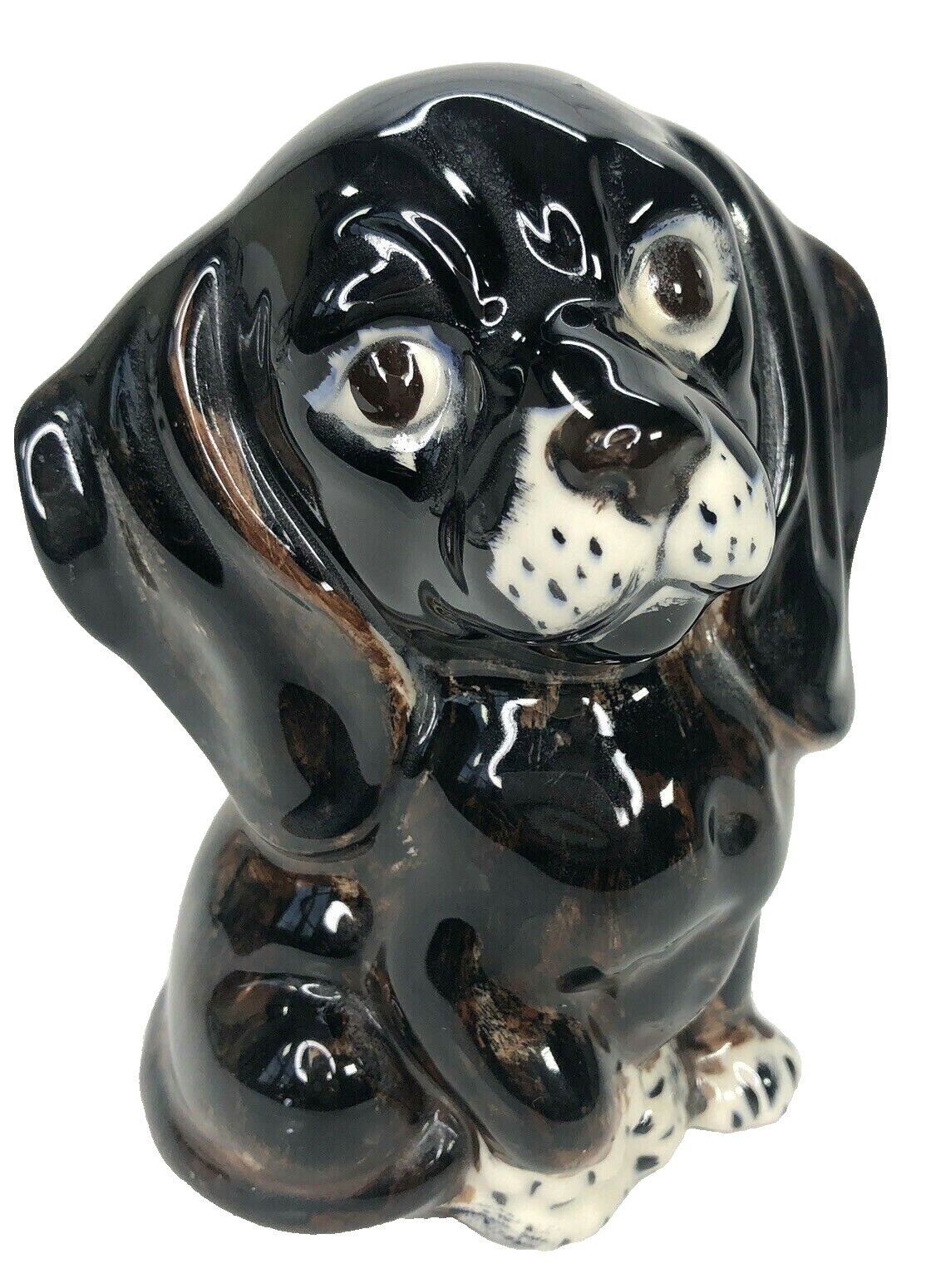 Vintage Puppy Dog Figurine Hound Dog Ceramic Brown White Spots Sitting 5