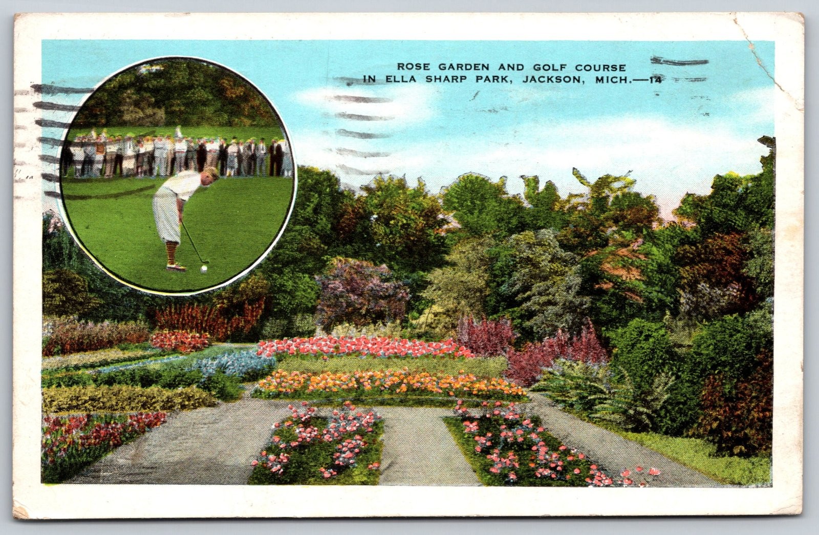 Jackson Michigan Ella Sharp Park Rose Garden Golf Course Postcard PC140