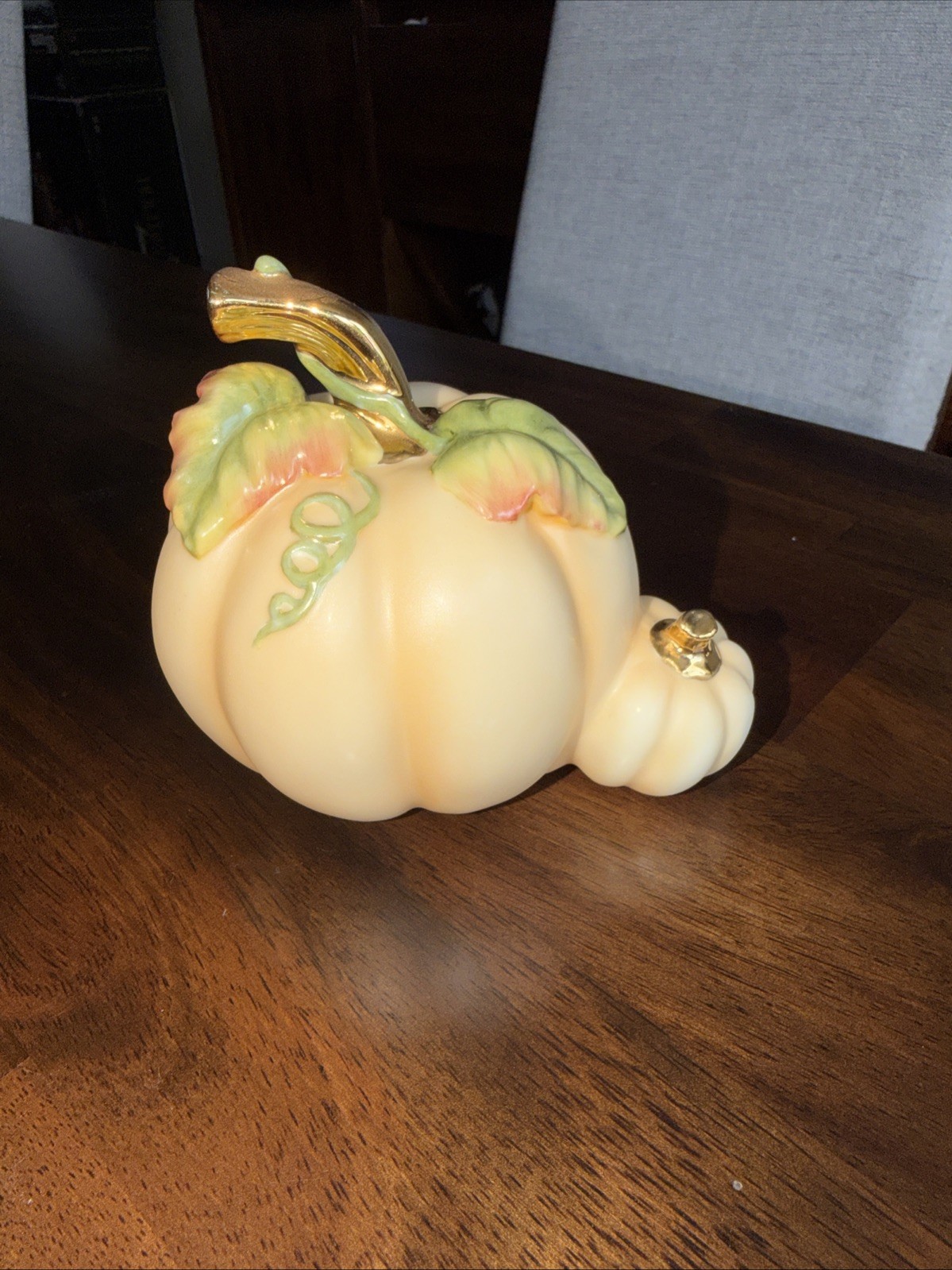 Lenox Halloween Pumpkin Porcelain Double Pumpkin Gold Stem Figurine 4 Inch