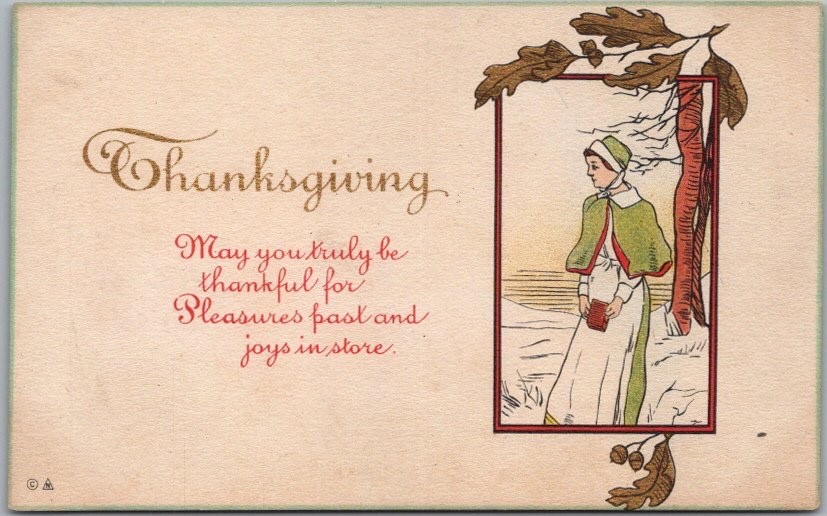 c1910s THANKSGIVING Postcard Pilgrim Woman 