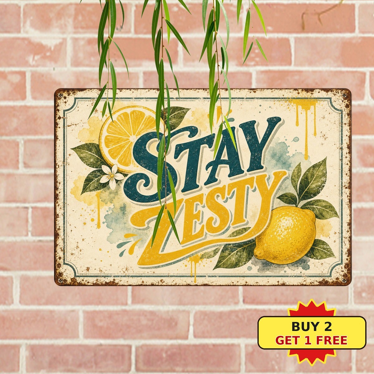 Squeeze The Day Lemons Kitchen Vintage Metal Tin Sign Fruit Art Plaque
