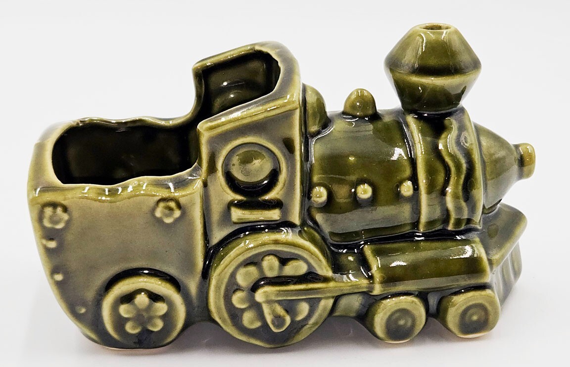 Planter Green Train Ceramic Vintage