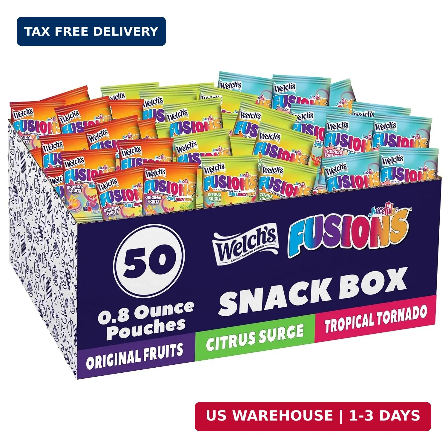 Welch\'s Fruit Snacks Fusions, Variety Pack, Gluten Free, 0.8 oz, 50 Ct Welch\'s Fruit Snacks Fusions, Variety Pack, Gluten Free, 0.8 oz, 50 Ct