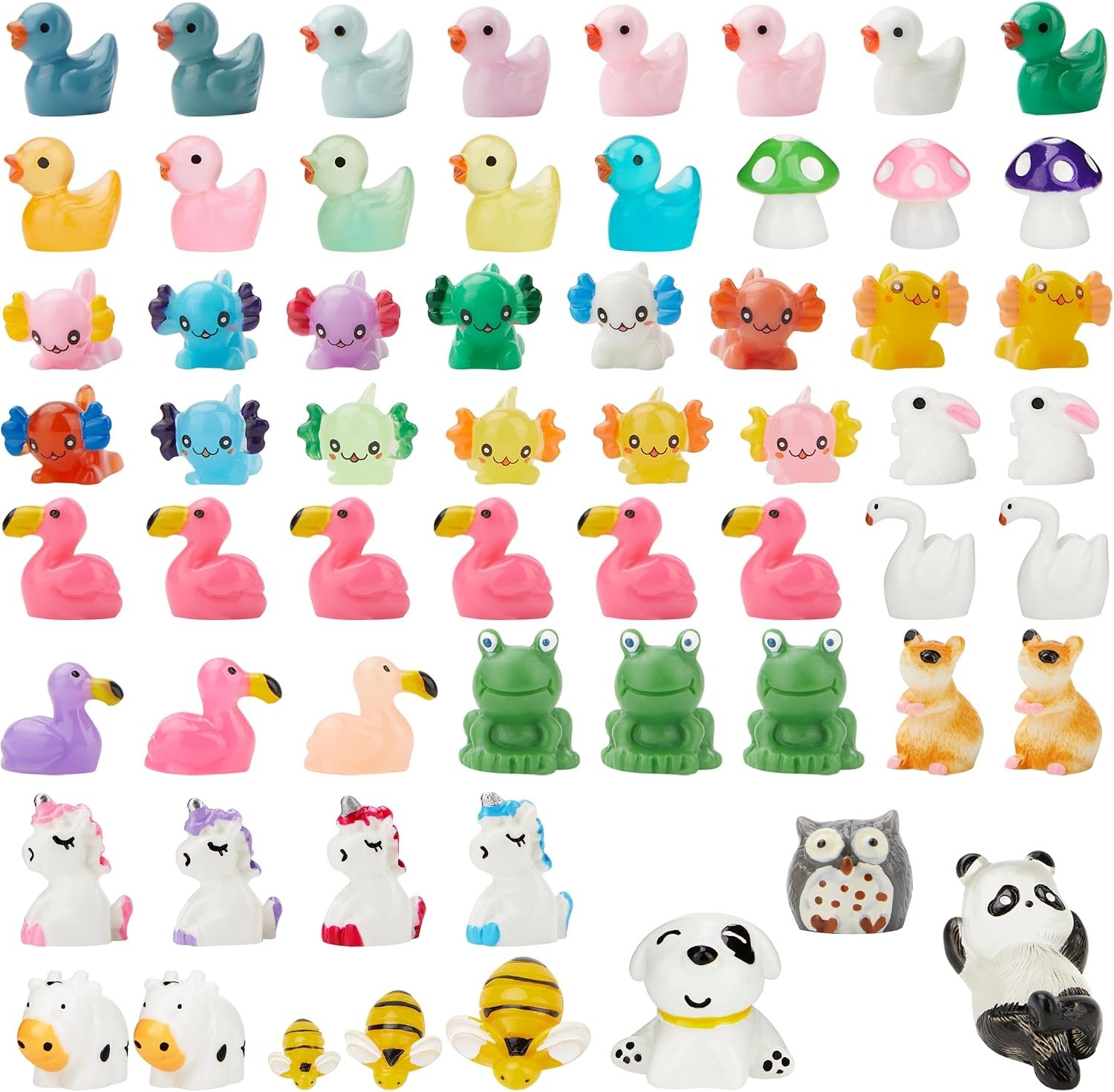60Pcs Mini Resin Animals Figurines Set, Tiny Mixed Resin Animal Figures & Ducks