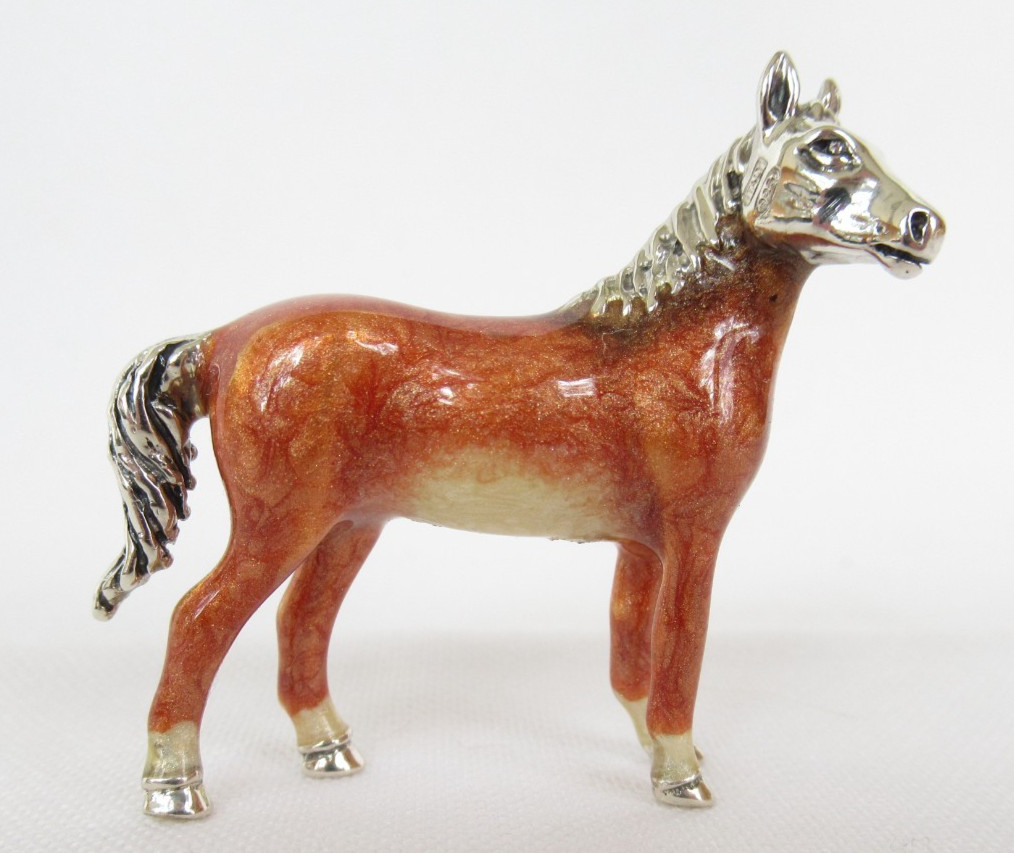 Saturno Italy Miniature Sterling Silver Enamel Horse Animal Figurine Saturno Italy Miniature Sterling Silver Enamel Horse Animal Figurine