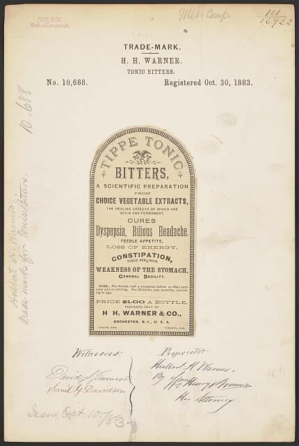 Photo:H H Warner Tippe Tonic Bitters Trademark 1883 Rochester NY