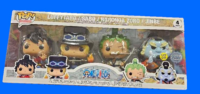 Funko Pop Vinyl: One Piece 4-Pack Luffy Taro, Sabo, Zoro, Jinbe (Excl)