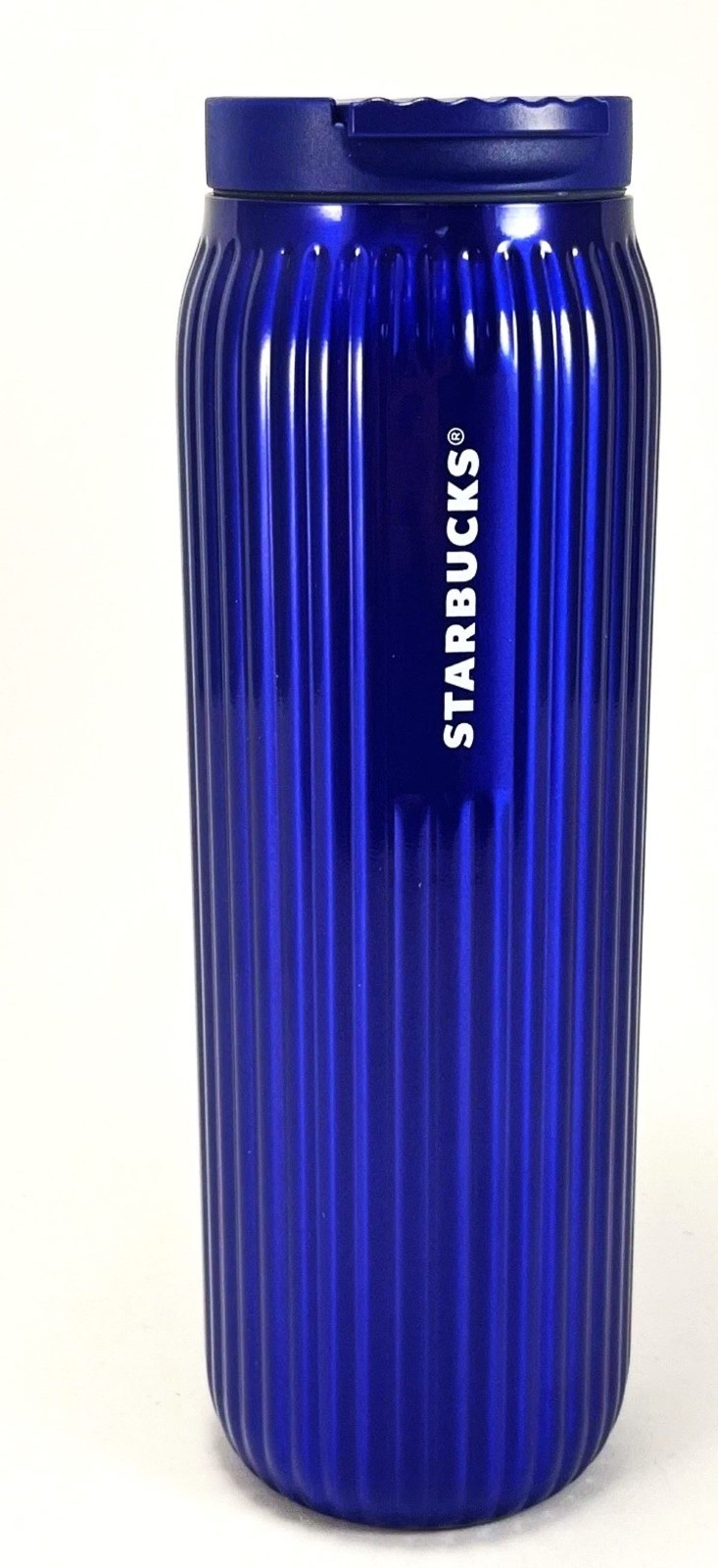 STARBUCKS COBALT BLUE RIBBED STAINLESS STEEL VACUUM INSULATED 160z TUMBLER - NWT