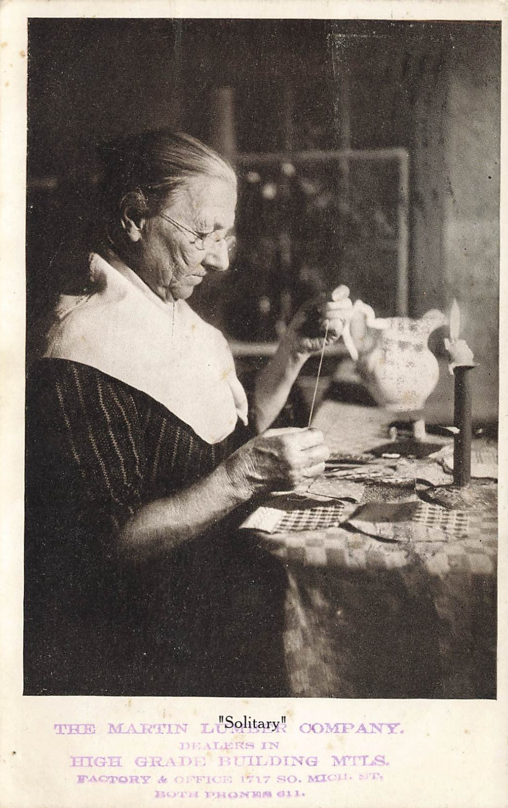 LP10 Martin Lumber Company Chicago Illinois Woman Sewing Advertising Postcard