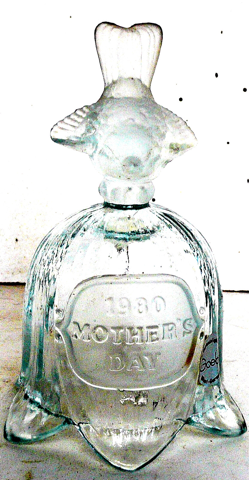 VINTAGE 1980 GOEBEL CRYSTAL  MOTHERS DAY BELL W/ FROSTED BIRD ON TOP 6''T