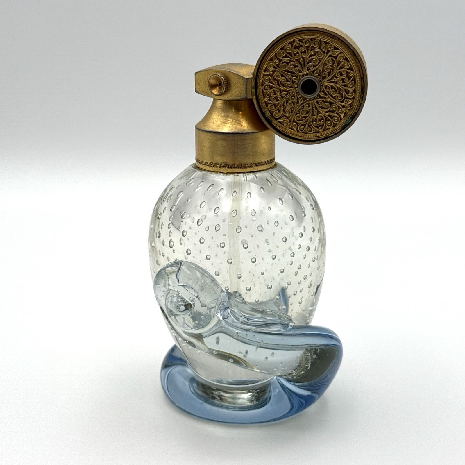 VTG Marcel Franck Perfume Atomizer France Art Glass Swan Bullicante Brass Spray