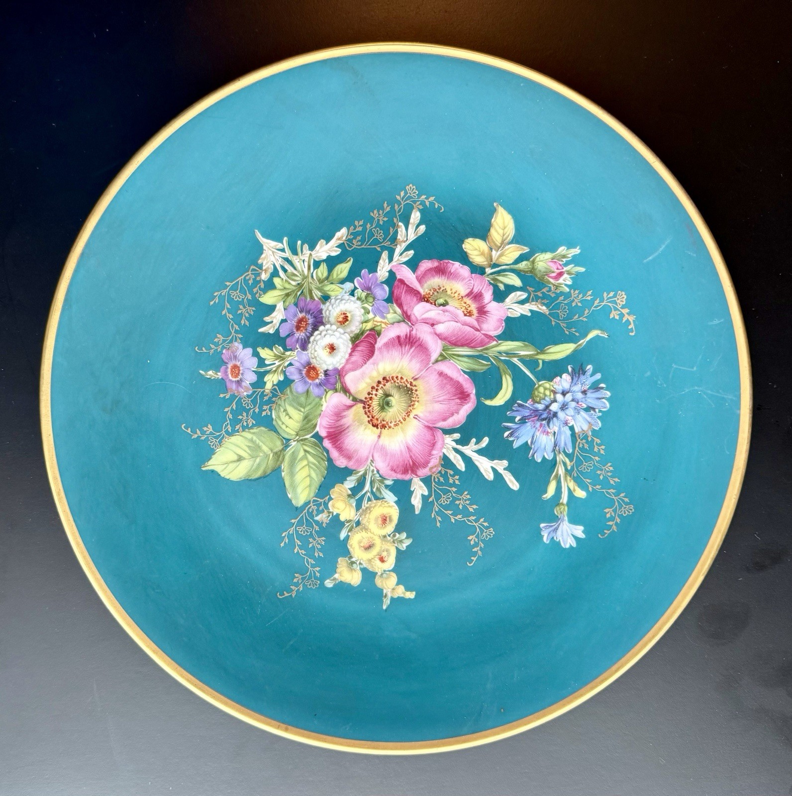 Vintage Waldershof Bavaria Germany 22k Gold Rim, 10 1/2”  Hand Painted Porcelain