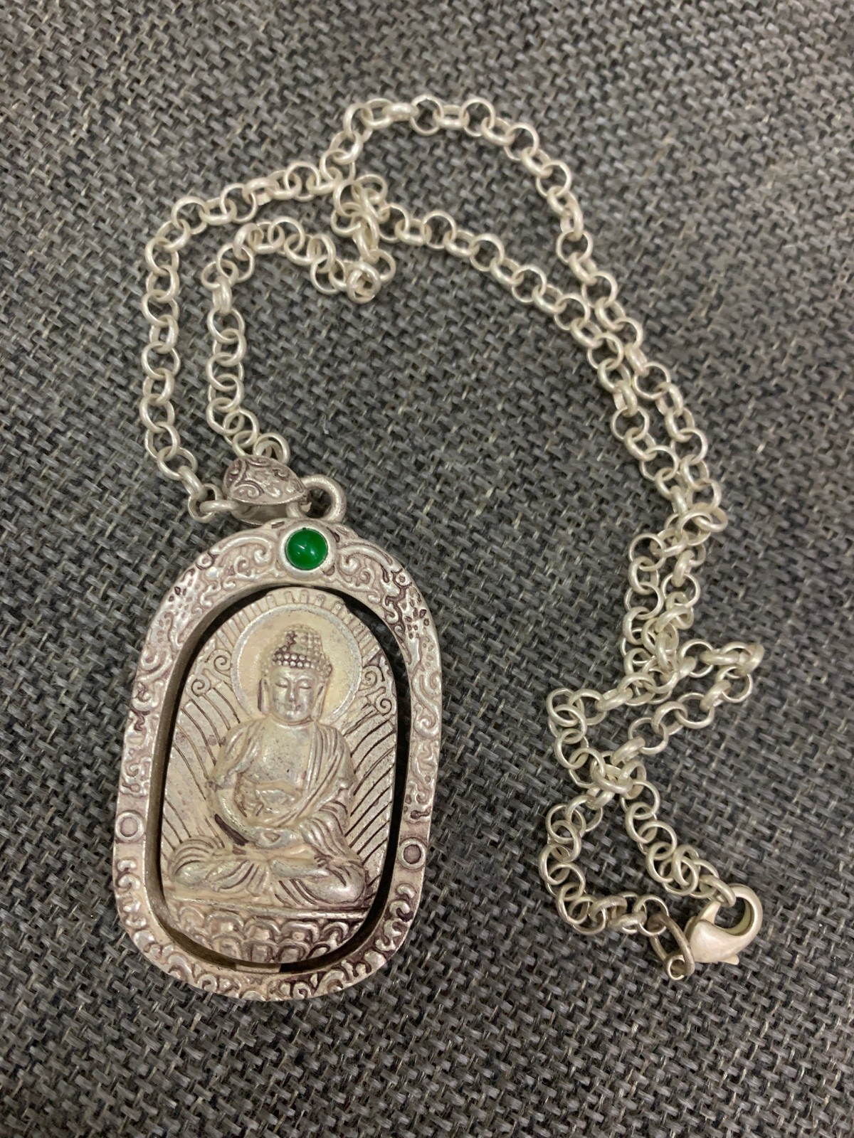 Excellent Tibetan Silver Prayer Necklace W/Buddha Pendant