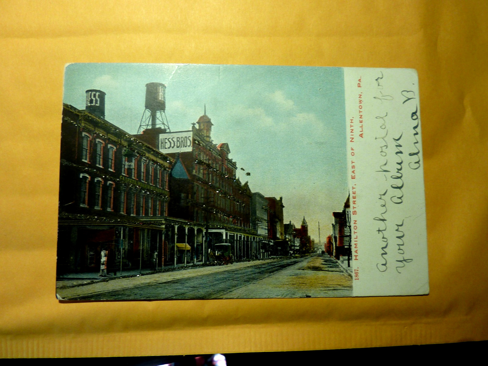 RARE- GLITTER--HAMILTON ST.  ALLENTOWN, PA- POSTCARD-1905