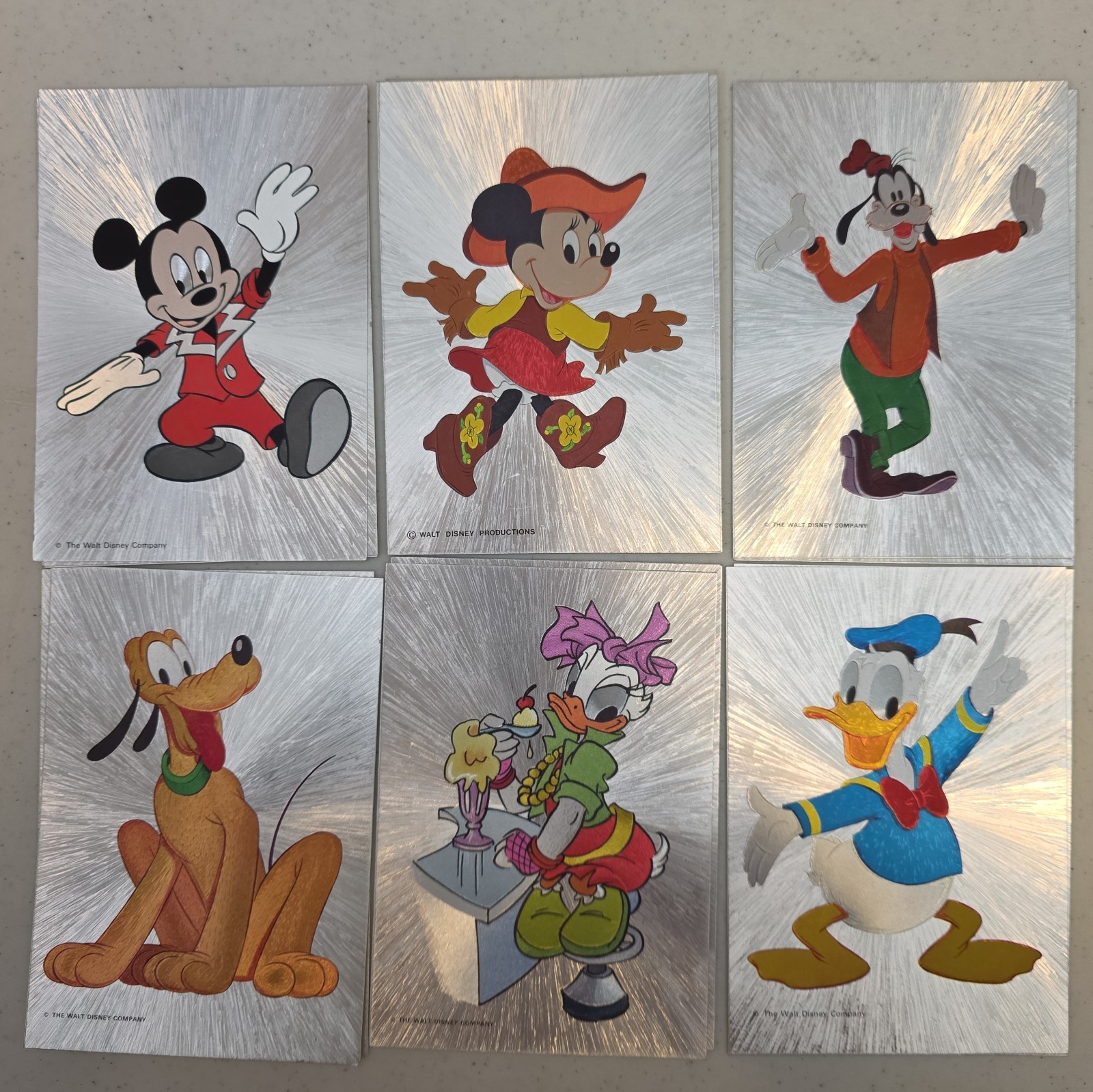 Vintage Disney Postcards Lot of 6 Mickey Goofy Donald Dufex Foil Metallic